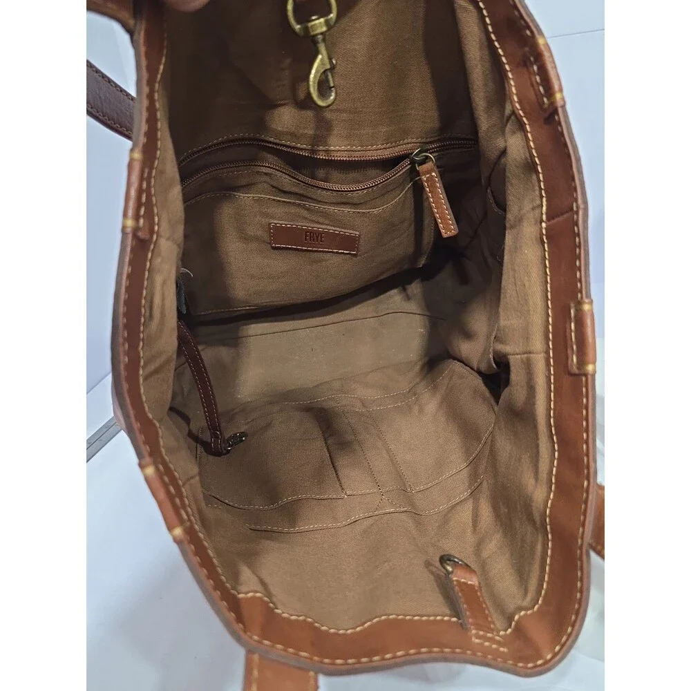 Frye Mindy Brown Leather Tote Bag XL with Pockets X6202 Casual Travel Bag